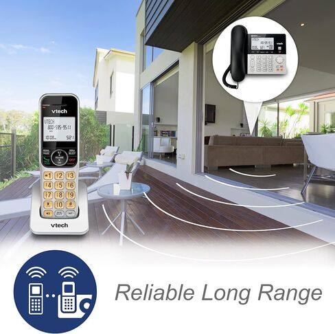 VTECH VG208 DECT 6.0 هاتف سلكي/لاسلكي للمنزل مع جهاز الرد على المكالمات، وحظر المكالمات، ومعرف المتصل، وشاشة كبيرة بإضاءة خلفية، ومكبر صوت مزدوج، والاتصال الداخلي، وخط الطاقة (فضي/أسود) in Kuwait