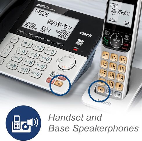 VTECH VG208 DECT 6.0 هاتف سلكي/لاسلكي للمنزل مع جهاز الرد على المكالمات، وحظر المكالمات، ومعرف المتصل، وشاشة كبيرة بإضاءة خلفية، ومكبر صوت مزدوج، والاتصال الداخلي، وخط الطاقة (فضي/أسود) in Kuwait