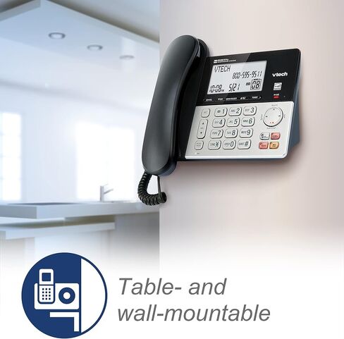 VTECH VG208 DECT 6.0 هاتف سلكي/لاسلكي للمنزل مع جهاز الرد على المكالمات، وحظر المكالمات، ومعرف المتصل، وشاشة كبيرة بإضاءة خلفية، ومكبر صوت مزدوج، والاتصال الداخلي، وخط الطاقة (فضي/أسود) in Kuwait