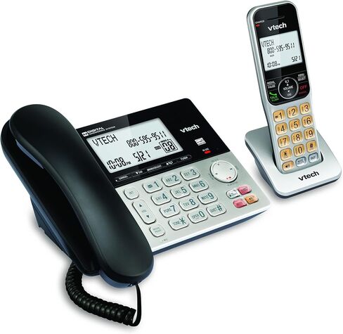VTECH VG208 DECT 6.0 هاتف سلكي/لاسلكي للمنزل مع جهاز الرد على المكالمات، وحظر المكالمات، ومعرف المتصل، وشاشة كبيرة بإضاءة خلفية، ومكبر صوت مزدوج، والاتصال الداخلي، وخط الطاقة (فضي/أسود) in Kuwait