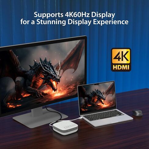 j5create USB-C 4K مكبر صوت Dock، قاعدة صوت الكل في واحد لمؤتمرات الفيديو، 4K HDMI، USB-A x 2، USB-C، جيجابت إيثرنت، الشحن المار - يعمل مع الفرق، التكبير، وGoogle Meet ( جكدس335) in Saudi Arabia