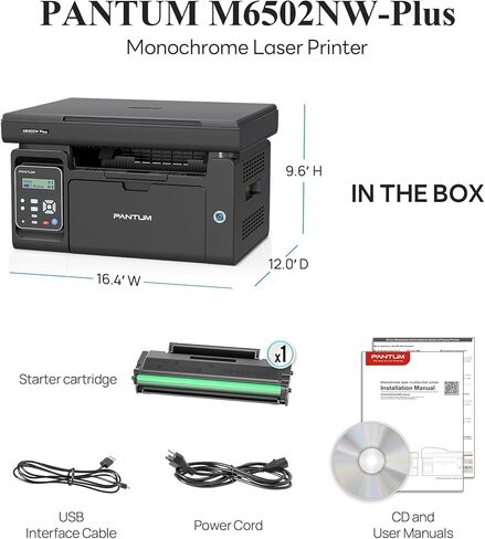 Pantum M6502NW Plus الكل في واحد طابعة ليزر وماسح ضوئي مع طابعة بلوتوث أحادية اللون، طابعة ليزر لاسلكية متعددة الوظائف بالأبيض والأسود للمنزل والعمل، أسود in Kuwait