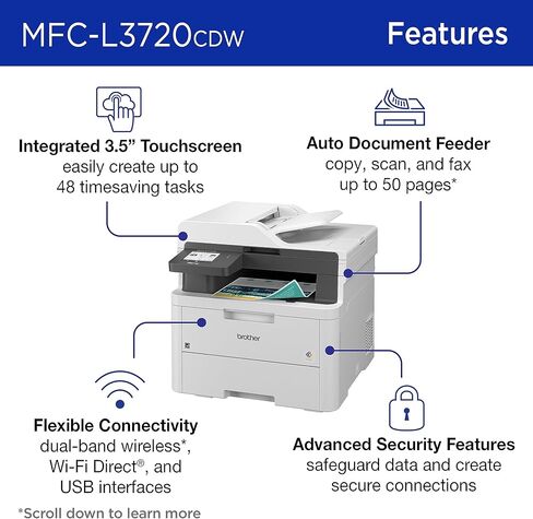 طابعة Brother MFC-L3710CW رقمية مدمجة متعددة الإمكانات توفر نتائج عالية الجودة لطابعة الليزر مع خاصية الاتصال اللاسلكي وجاهزة لتجديد Amazon Dash in Saudi Arabia