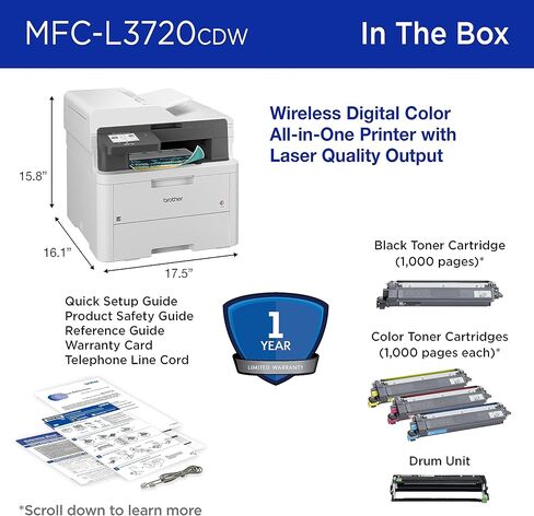 طابعة Brother MFC-L3710CW رقمية مدمجة متعددة الإمكانات توفر نتائج عالية الجودة لطابعة الليزر مع خاصية الاتصال اللاسلكي وجاهزة لتجديد Amazon Dash in Saudi Arabia