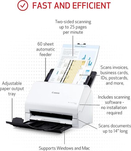 Canon imageFORMULA R30 Office Document Scanner, Auto Document Feeder and Duplex Scanning, Plug-and-Scan Capability, No Software Installation Required in Saudi Arabia