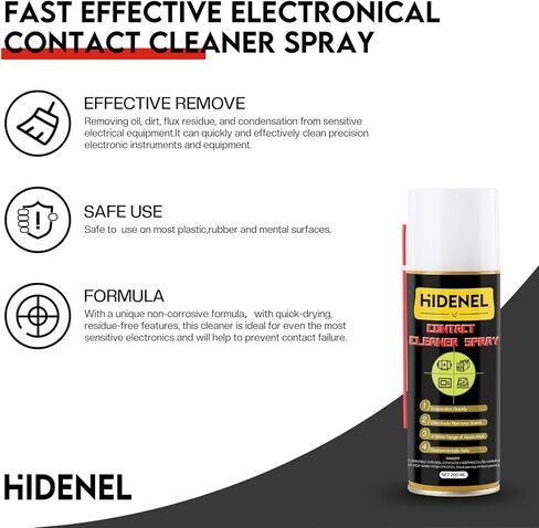 HIDENEL Contact Cleaner Spray Electronics - 6.76 أونصة متخصص رذاذ منظف الاتصال غير القابل للاشتعال - لأجهزة الكمبيوتر الطرفية لبطارية لوحة مفاتيح الفرامل - منظف إلكتروني معدني آمن (6.76 أونصة) in Kuwait