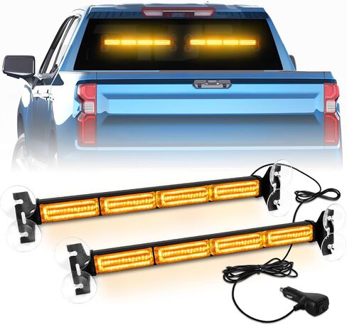 2 in 1 Emergency Strobe Traffic Advisor Light Bar Amber White Warning Hazard Safety Interior Windshield Dash Lights Emergency Lights for Trucks Construction 2x17.7", Amber/White in Kuwait