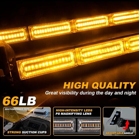 2 in 1 Emergency Strobe Traffic Advisor Light Bar Amber White Warning Hazard Safety Interior Windshield Dash Lights Emergency Lights for Trucks Construction 2x17.7", Amber/White in Kuwait