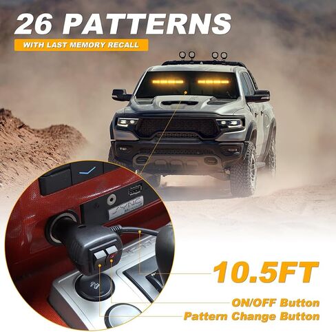 2 in 1 Emergency Strobe Traffic Advisor Light Bar Amber White Warning Hazard Safety Interior Windshield Dash Lights Emergency Lights for Trucks Construction 2x17.7", Amber/White in Kuwait