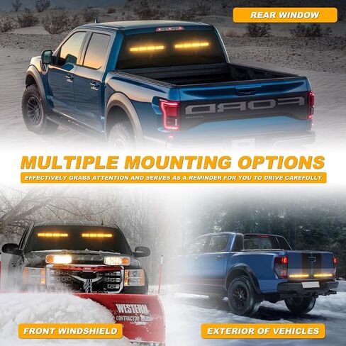 2 in 1 Emergency Strobe Traffic Advisor Light Bar Amber White Warning Hazard Safety Interior Windshield Dash Lights Emergency Lights for Trucks Construction 2x17.7", Amber/White in Kuwait