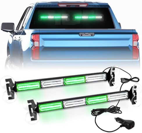 2 in 1 Emergency Strobe Traffic Advisor Light Bar Amber White Warning Hazard Safety Interior Windshield Dash Lights Emergency Lights for Trucks Construction 2x17.7", Amber/White in Kuwait