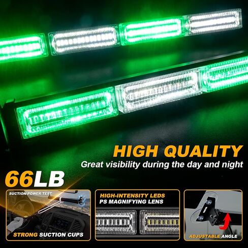 2 in 1 Emergency Strobe Traffic Advisor Light Bar Amber White Warning Hazard Safety Interior Windshield Dash Lights Emergency Lights for Trucks Construction 2x17.7", Amber/White in Kuwait