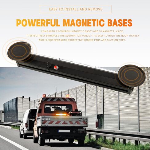 BooYu 14.8" Battery Powered Emergency Strobe Lights Bar for Truck Vehicle Trailer Rechargeable Roadside Wireless Rooftop Mini Hazard Flashing LED Beacon Warning Light w/Magnetic Base (Amber/White) in Saudi Arabia