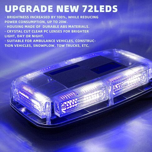 PKINGLAKE 72LED أضواء منارة الطوارئ القوية على السطح، 12-24 فولت تحذير عالي الوضوح للسلامة شريط إضاءة LED صغير مع قاعدة مغناطيسية لمحراث الثلج، مرافقة الجنازة، الشاحنة، السيارة (أرجواني) in Saudi Arabia