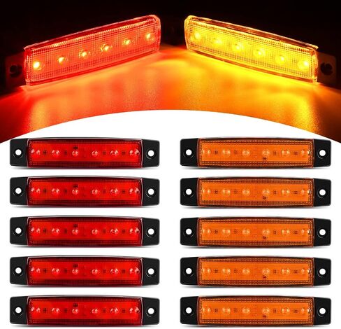 Nilight - TL-13 10 PCS Amber Red 3.8" 6 LED Amber Side LED Marker Clearance Indicator Light Rear side Marker Light for Truck Trailer RV Cab Boat Bus Lorry LED, 2 Years Warranty. in Saudi Arabia