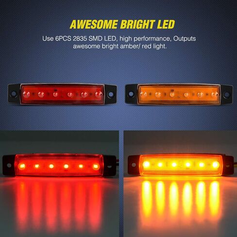 Nilight - TL-13 10 PCS Amber Red 3.8" 6 LED Amber Side LED Marker Clearance Indicator Light Rear side Marker Light for Truck Trailer RV Cab Boat Bus Lorry LED, 2 Years Warranty. in Saudi Arabia