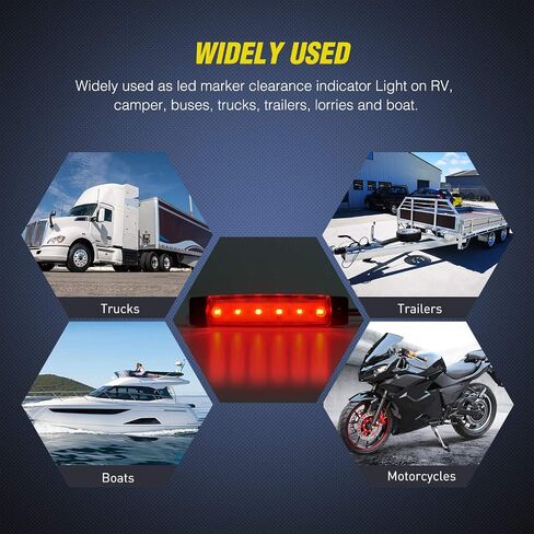 Nilight - TL-13 10 PCS Amber Red 3.8" 6 LED Amber Side LED Marker Clearance Indicator Light Rear side Marker Light for Truck Trailer RV Cab Boat Bus Lorry LED, 2 Years Warranty. in Saudi Arabia