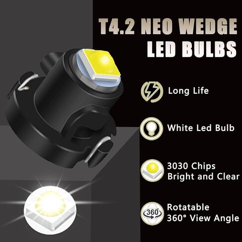 XFLHEHD 10 قطعة T4.2 Neo Wedge Led لمبات بيضاء 10 مم 3030 رقاقة قاعدة سيارة أداة لوحة قياس العنقودية لوحة القيادة HVAC AC سخان التحكم في المناخ لمبة التبديل إشارة استبدال الضوء الداخلي in Kuwait