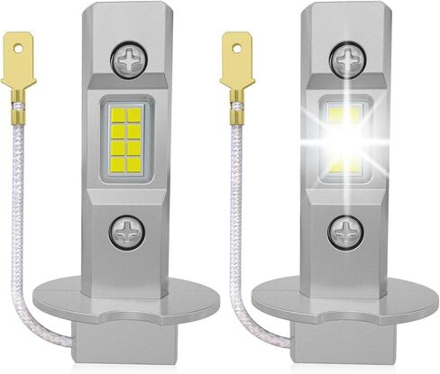 2024 Upgraded H3 LED Fog Light Bulbs, 1:1 Mini Size Plug and Play, 6500K White 500% Brighter, H3ll LED Bulb Light for Fog Lamp, DRL (Pack of 2) in Kuwait