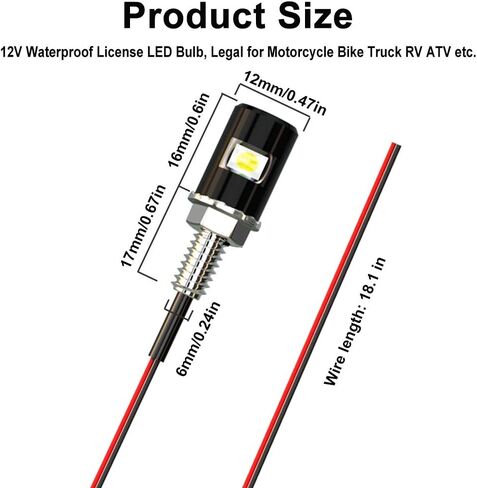 WEIMELTOY لوحة ترخيص الضوء، علامة الترخيص المسمار الترباس LED، سوبر مشرق 12V للماء لوحة ترخيص LED لمبة دراجة نارية أضواء العلامة القانونية لدراجة نارية دراجة شاحنة RV ATV، أبيض بارد (2PCS) in Kuwait