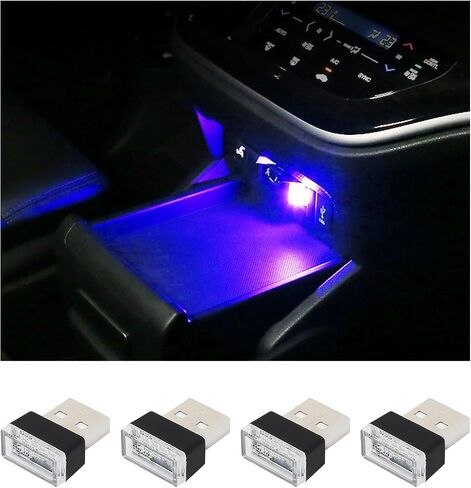 Augeny 4 PCS USB LED Car Interior Atmosphere Lamp, Plug-in USB Decor Night Light, Portable Auto Ambient Lighting Kit, Universal Vehicle Interior Accessories for Most Cars (2 Red+2 Ice Blue) in Saudi Arabia