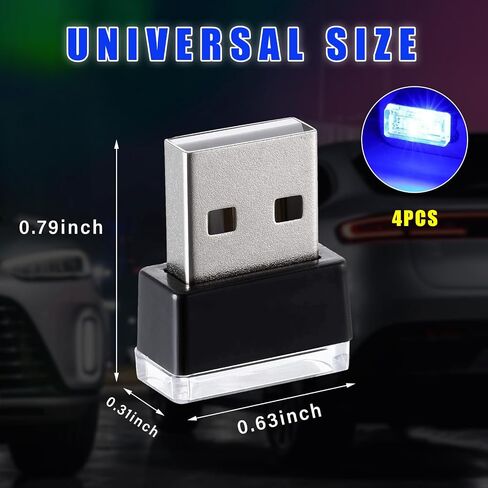 Augeny 4 PCS USB LED Car Interior Atmosphere Lamp, Plug-in USB Decor Night Light, Portable Auto Ambient Lighting Kit, Universal Vehicle Interior Accessories for Most Cars (2 Red+2 Ice Blue) in Saudi Arabia