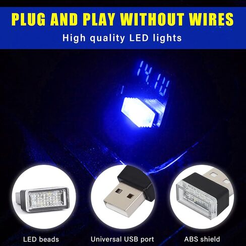 Augeny 4 PCS USB LED Car Interior Atmosphere Lamp, Plug-in USB Decor Night Light, Portable Auto Ambient Lighting Kit, Universal Vehicle Interior Accessories for Most Cars (2 Red+2 Ice Blue) in Saudi Arabia