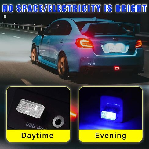Augeny 4 PCS USB LED Car Interior Atmosphere Lamp, Plug-in USB Decor Night Light, Portable Auto Ambient Lighting Kit, Universal Vehicle Interior Accessories for Most Cars (2 Red+2 Ice Blue) in Saudi Arabia