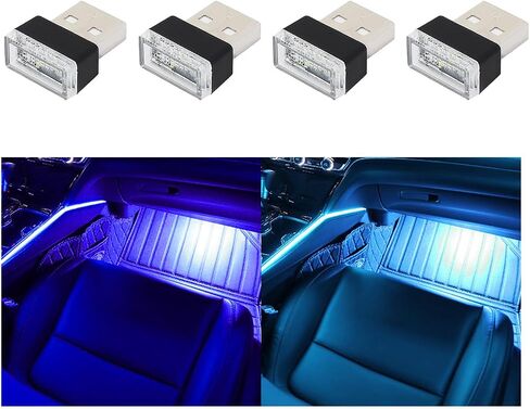Augeny 4 PCS USB LED Car Interior Atmosphere Lamp, Plug-in USB Decor Night Light, Portable Auto Ambient Lighting Kit, Universal Vehicle Interior Accessories for Most Cars (2 Red+2 Ice Blue) in Saudi Arabia
