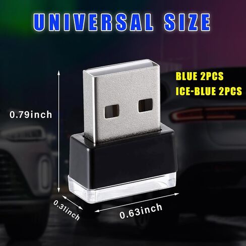 Augeny 4 PCS USB LED Car Interior Atmosphere Lamp, Plug-in USB Decor Night Light, Portable Auto Ambient Lighting Kit, Universal Vehicle Interior Accessories for Most Cars (2 Red+2 Ice Blue) in Saudi Arabia