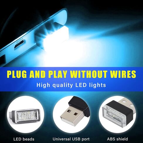 Augeny 4 PCS USB LED Car Interior Atmosphere Lamp, Plug-in USB Decor Night Light, Portable Auto Ambient Lighting Kit, Universal Vehicle Interior Accessories for Most Cars (2 Red+2 Ice Blue) in Saudi Arabia