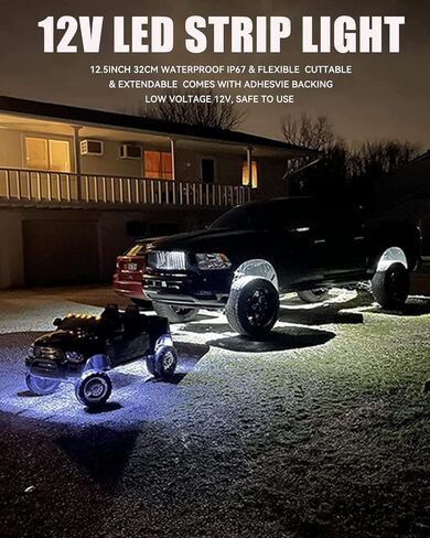 شريط إضاءة LED 12 فولت من Keiurot شريط إضاءة LED مقاوم للماء 32 سم للسيارات والدراجات النارية وعربة الجولف الداخلية والخارجية للقوارب البحرية شريط LED أبيض 12 فولت 5050 18SMD، حزمة من 4 in Kuwait