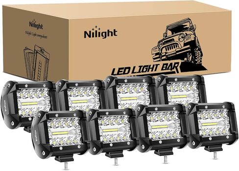 Nilight 4 قطع LED القرون 4 بوصة 60 واط صف ثلاثي فيضان بقعة كومبو 6000LM ضوء بار القيادة أضواء الضباب أدى إضاءة الطرق الوعرة للشاحنات بيك اب جيب ATV UTV SUV قارب ضوء in Saudi Arabia