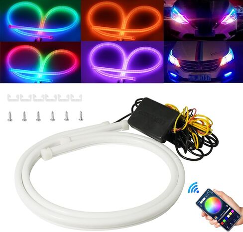 Qasim Sequential LED Strips APP Bluetooth Control RGB Multi Color Headlight 24Inch LED Daytime Running Lights Flexible DRL Tube Strip 12V 2-Pack in Kuwait