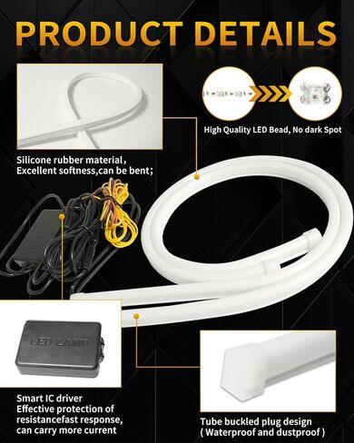 Qasim Sequential LED Strips APP Bluetooth Control RGB Multi Color Headlight 24Inch LED Daytime Running Lights Flexible DRL Tube Strip 12V 2-Pack in Kuwait