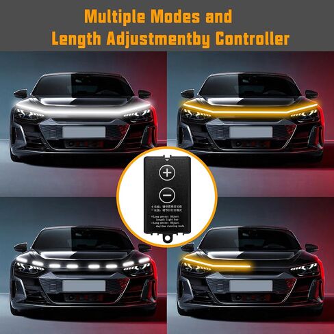 اللون المزدوج العنبر الأبيض Switchback 79 بوصة 【𝐔𝐩𝐠𝐫𝐚𝐝𝐞𝐝】 شريط إضاءة غطاء السيارة، شريط إضاءة LED ديناميكي للسيارة، مصباح أمامي مرن خارجي مقاوم للماء شريط إضاءة نهاري (مجموعة واحدة) in Kuwait