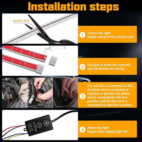 اللون المزدوج العنبر الأبيض Switchback 79 بوصة 【𝐔𝐩𝐠𝐫𝐚𝐝𝐞𝐝】 شريط إضاءة غطاء السيارة، شريط إضاءة LED ديناميكي للسيارة، مصباح أمامي مرن خارجي مقاوم للماء شريط إضاءة نهاري (مجموعة واحدة) in Kuwait