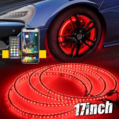 4 قطعة 15.5 بوصة RGB LED مجموعة إضاءة حلقة العجلة التحكم بالبلوتوث مع إشارة الانعطاف ووظيفة الكبح يمكن التحكم بها عن طريق جهاز التحكم عن بعد والتطبيق (صف مزدوج) in Saudi Arabia