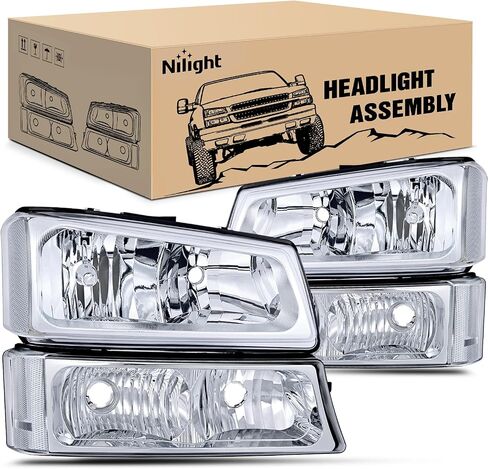 مجموعة المصابيح الأمامية Nilight لـ 2003 2004 2005 2006 Chevy Silverado Avalanche 1500 1500HD 2500 2500HD 3500 شيفروليه بيك اب استبدال المصابيح الأمامية مجموعة مصابيح ممتص الصدمات، ضمان لمدة عامين in Saudi Arabia
