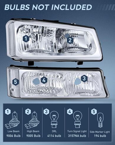 مجموعة المصابيح الأمامية Nilight لـ 2003 2004 2005 2006 Chevy Silverado Avalanche 1500 1500HD 2500 2500HD 3500 شيفروليه بيك اب استبدال المصابيح الأمامية مجموعة مصابيح ممتص الصدمات، ضمان لمدة عامين in Saudi Arabia