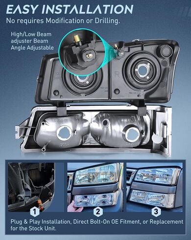 مجموعة المصابيح الأمامية Nilight لـ 2003 2004 2005 2006 Chevy Silverado Avalanche 1500 1500HD 2500 2500HD 3500 شيفروليه بيك اب استبدال المصابيح الأمامية مجموعة مصابيح ممتص الصدمات، ضمان لمدة عامين in Saudi Arabia