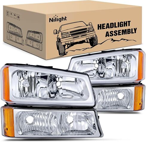 مجموعة المصابيح الأمامية Nilight لـ 2003 2004 2005 2006 Chevy Silverado Avalanche 1500 1500HD 2500 2500HD 3500 شيفروليه بيك اب استبدال المصابيح الأمامية مجموعة مصابيح ممتص الصدمات، ضمان لمدة عامين in Saudi Arabia