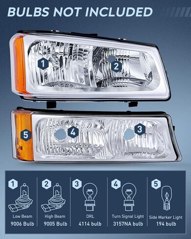 مجموعة المصابيح الأمامية Nilight لـ 2003 2004 2005 2006 Chevy Silverado Avalanche 1500 1500HD 2500 2500HD 3500 شيفروليه بيك اب استبدال المصابيح الأمامية مجموعة مصابيح ممتص الصدمات، ضمان لمدة عامين in Saudi Arabia