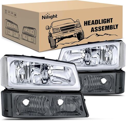 مجموعة المصابيح الأمامية Nilight لـ 2003 2004 2005 2006 Chevy Silverado Avalanche 1500 1500HD 2500 2500HD 3500 شيفروليه بيك اب استبدال المصابيح الأمامية مجموعة مصابيح ممتص الصدمات، ضمان لمدة عامين in Kuwait