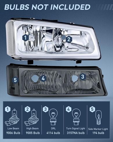 مجموعة المصابيح الأمامية Nilight لـ 2003 2004 2005 2006 Chevy Silverado Avalanche 1500 1500HD 2500 2500HD 3500 شيفروليه بيك اب استبدال المصابيح الأمامية مجموعة مصابيح ممتص الصدمات، ضمان لمدة عامين in Kuwait
