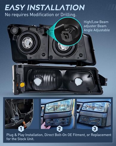 مجموعة المصابيح الأمامية Nilight لـ 2003 2004 2005 2006 Chevy Silverado Avalanche 1500 1500HD 2500 2500HD 3500 شيفروليه بيك اب استبدال المصابيح الأمامية مجموعة مصابيح ممتص الصدمات، ضمان لمدة عامين in Kuwait