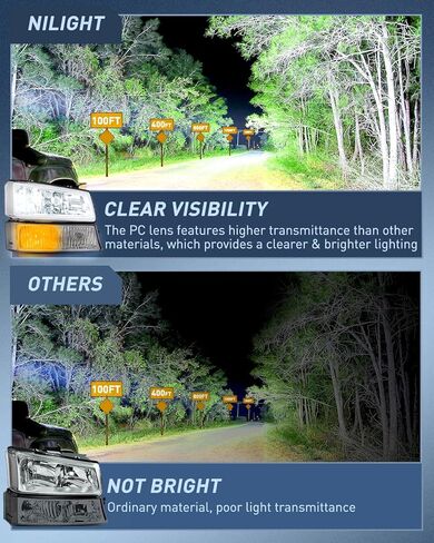 مجموعة المصابيح الأمامية Nilight لـ 2003 2004 2005 2006 Chevy Silverado Avalanche 1500 1500HD 2500 2500HD 3500 شيفروليه بيك اب استبدال المصابيح الأمامية مجموعة مصابيح ممتص الصدمات، ضمان لمدة عامين in Kuwait