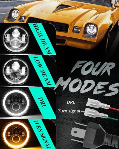 ZIMABLUE 7 بوصة LED مصباح أمامي مستدير 2 قطعة جهاز عرض 7 بوصة هالو LED المصباح H6024 DOT معتمد من Hi/Lo Beam DRL Amber Turn Signal متوافق مع Jeep Wrangler JK TJ CJ متوافق مع Chevy وmiata in Kuwait