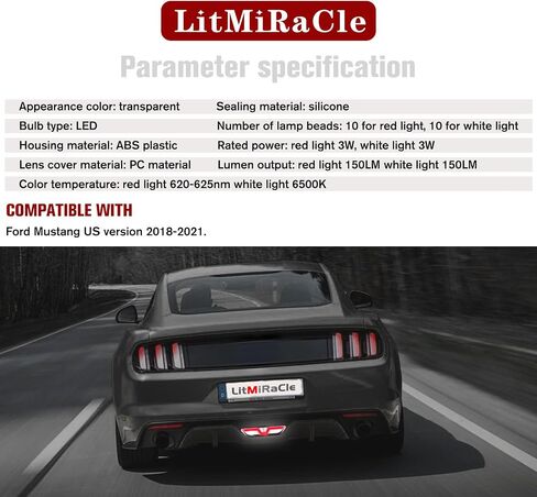 LitMiRaCle ضوء احتياطي لفورد موستانج، LED مركز وقوف السيارات ضوء أحمر أنبوب ضوء الفرامل الثالث عكس الضوء الخلفي تشغيل مصباح احتياطي لفورد موستانج 2015 2016 2017 الملحقات (1PCS) in Saudi Arabia