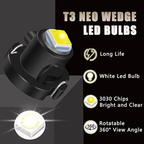 XFLHEHD 10 قطعة T3 Neo Wedge Led لمبات بيضاء 8 مم 3030 رقاقة T3 Led لمبات قاعدة سيارة داش أداة استبدال مجموعة HVAC AC سخان التحكم في المناخ لمبة مصابيح التبديل استبدال الضوء الداخلي in Saudi Arabia